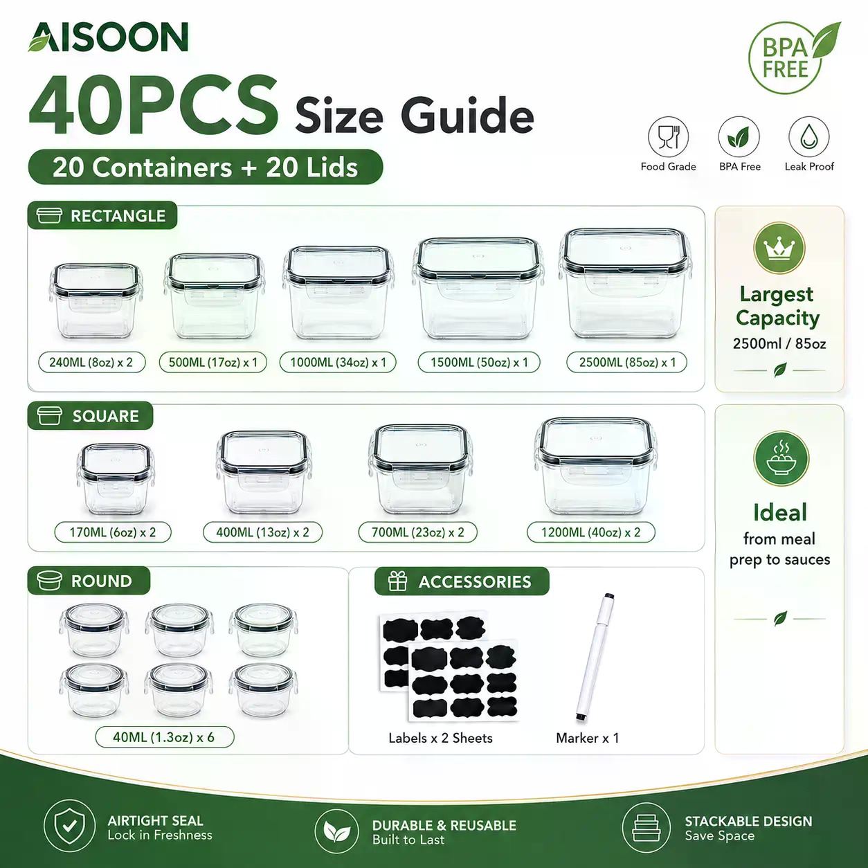 Conjunto de 40 Recipientes de  - Food Storage Labels avaliação e preço
